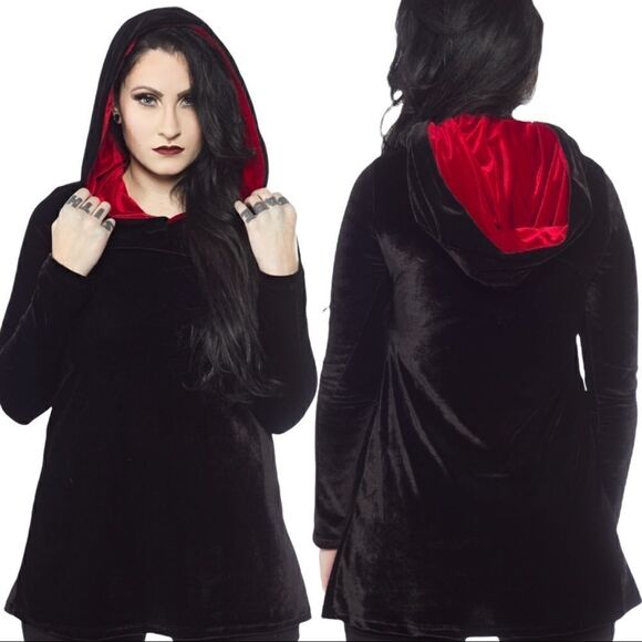 Folter Prophecy Hooded Velvet Tunic Dress / Gothic Witchy Tunic Sz M / Hooded - Picture 1 of 12